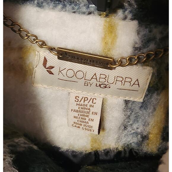 Koolaburra by UGG Coat Small  Faux Wool Plaid Shacket Sherpa Gold Green NEW - Picture 7 of 7